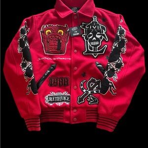Red Graphic Varsity Jacket